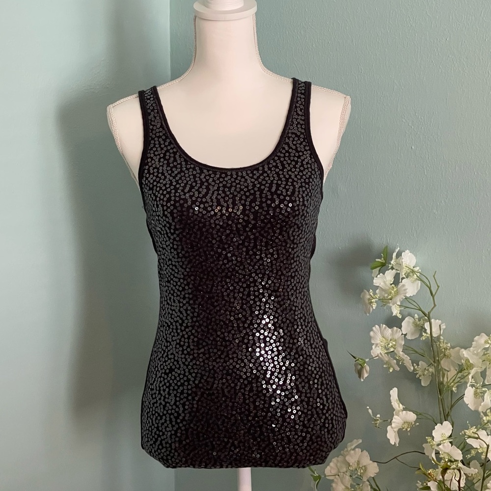 Aeropostale Stretch Black Sequin Tank Top Size Medium